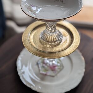 Gold and White Porcelain Tiered Serveware